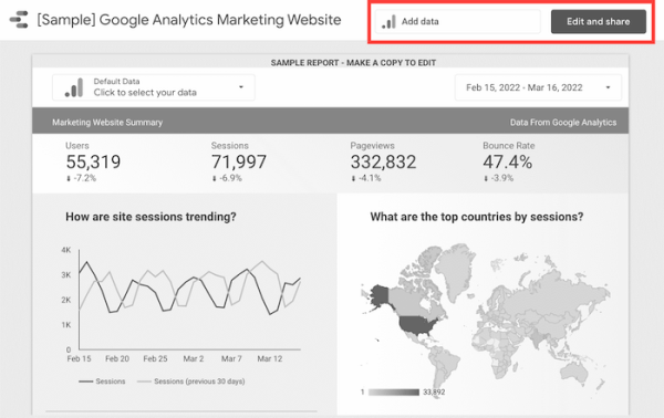 В Google Data Studio теперь можно добавлять данные в шаблон отчетов