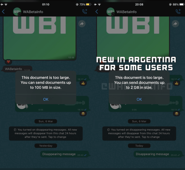 WhatsApp тестирует передачу файлов размером 2 ГБ
WhatsApp тестирует передачу файлов размером 2 ГБ