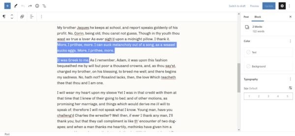 Вышел Gutenberg 13.0 с выбором текста сразу в нескольких блоках, новой вариацией Stack для групп, а также миниатюрами в Cover