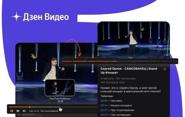 Дзен позволил разбивать длинные видео на эпизоды и добавлять таймкоды
Дзен позволил разбивать длинные видео на эпизоды и добавлять таймкоды