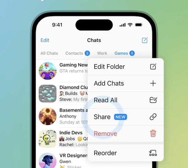 В Telegram появилась возможность быстро делиться десятками чатов с помощью одной ссылки
         
            В Telegram появилась возможность быстро делиться десятками чатов с помощью одной ссылки
